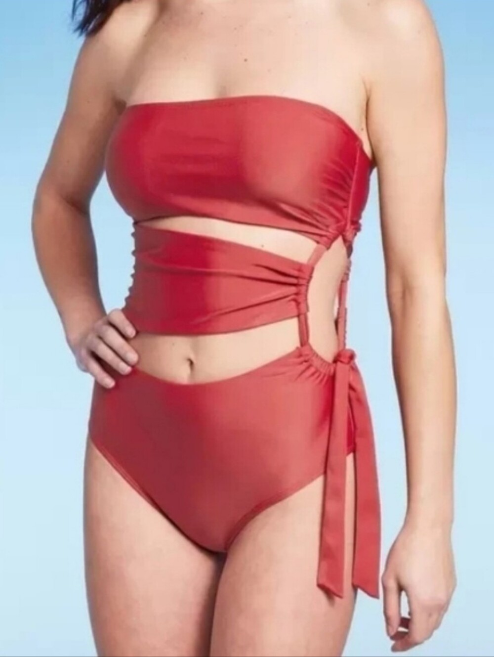 Shade & Shore Rust-Tone Cutout One-Piece with Side Tie and Straps